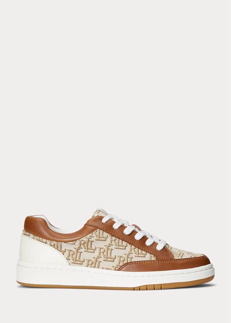 Trampki Lauren Damska Brązowe Hailey Monogram Jacquard 957132-PEV